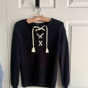 Talbots Navy Lace-Up Crew Neck Sweater szp